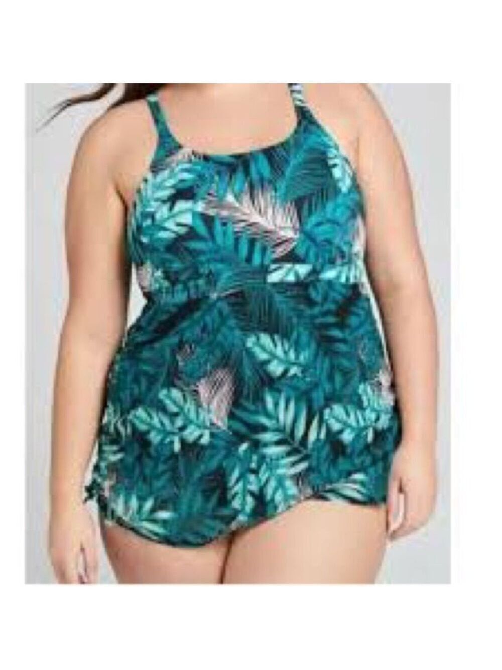 Cacique Women’s One Piece Green Print Tropical Palm Leaf Swimsuit 18